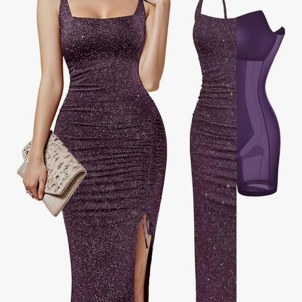 Popilush Glamorous Purple Glitter Maxi Dress